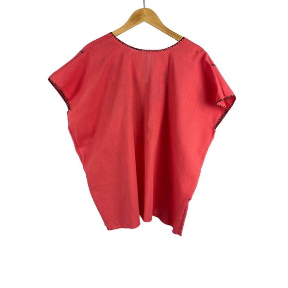 Women’s Handmade in Mexico Coral Short Sleeve with Rainbow Embroidery - Picture 3 of 3